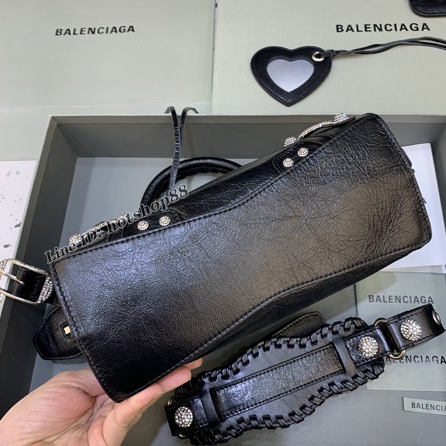 Balenciaga專櫃爆款油蠟黑帶鑽手提女包 638515 巴黎世家Neo cagole機車包 fyj2002